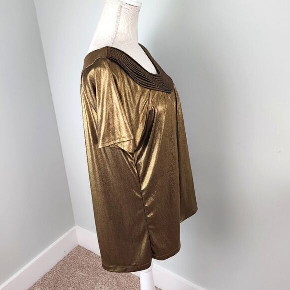 Dana Buchman Women's Short Sleeve Scoop Neck Gold Metallic Top Size Large - Picture 2 of 8